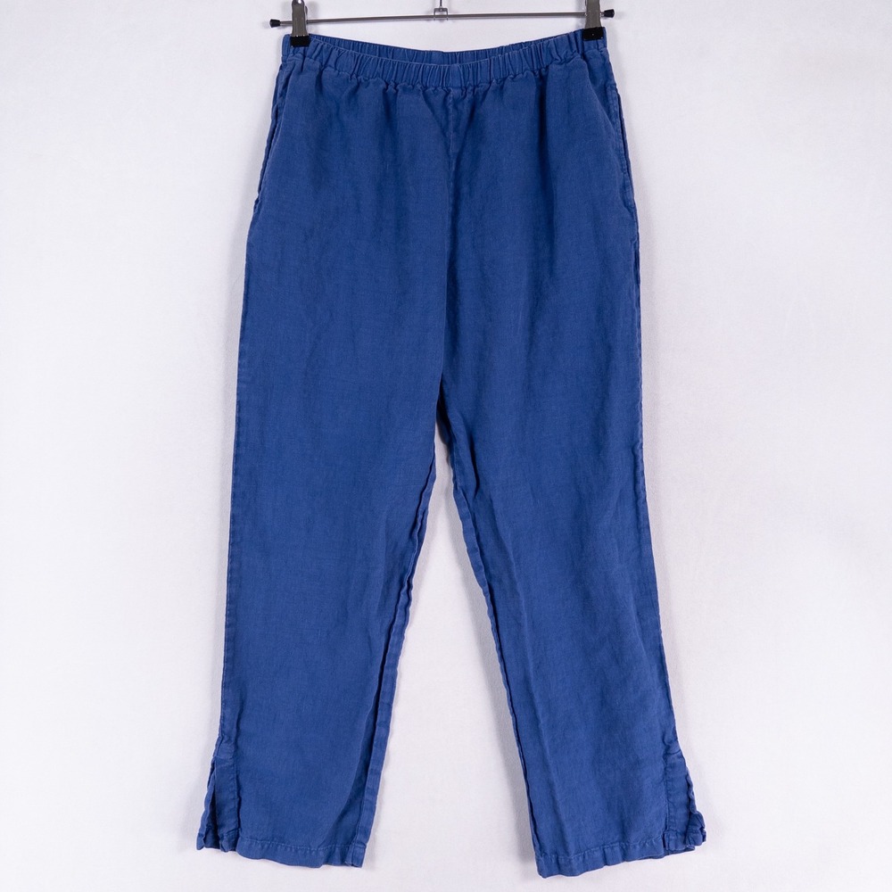 Vtg Carol Anderson Collection Linen Pants Women Large Blue Elastic Waist Coastal